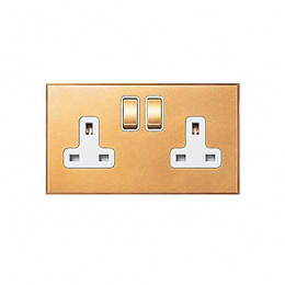 Natural Brass 2 Gang 13A Double Pole Switched Socket with White Insert - The Palaces Collection