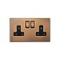 Aged Brass 2 Gang 13A Double Pole Switched Socket with Black Insert - The Palaces Collection