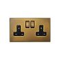 Aged Brass 2 Gang 13A Double Pole Switched Socket with Black Insert  - The Palaces Collection