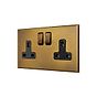 Aged Brass 2 Gang 13A Double Pole Switched Socket with Black Insert  - The Palaces Collection