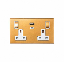 Natural Brass 13A 2 Gang Super Fast Charge 45W USB A+C Socket - The Palaces Collection