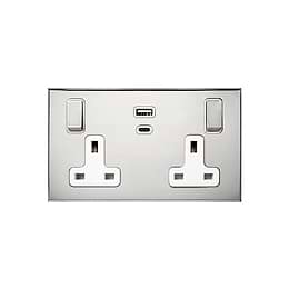 Nickel 13A 2 Gang Super Fast Charge 45W USB A+C Socket - The Palaces Collection