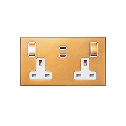 Natural Brass 2 Gang 13A Switched Socket 65W Max PD C+C USB Charging with White Insert - The Palaces Collection