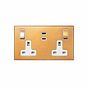 Natural Brass 2 Gang 13A Switched Socket 65W Max PD C+C USB Charging with White Insert - The Palaces Collection