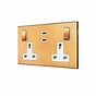 Natural Brass 2 Gang 13A Switched Socket 65W Max PD C+C USB Charging with White Insert - The Palaces Collection
