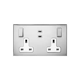 Nickel 2 Gang 13A Switched Socket 65W Max PD C+C USB Charging with White Insert  - The Palaces Collection