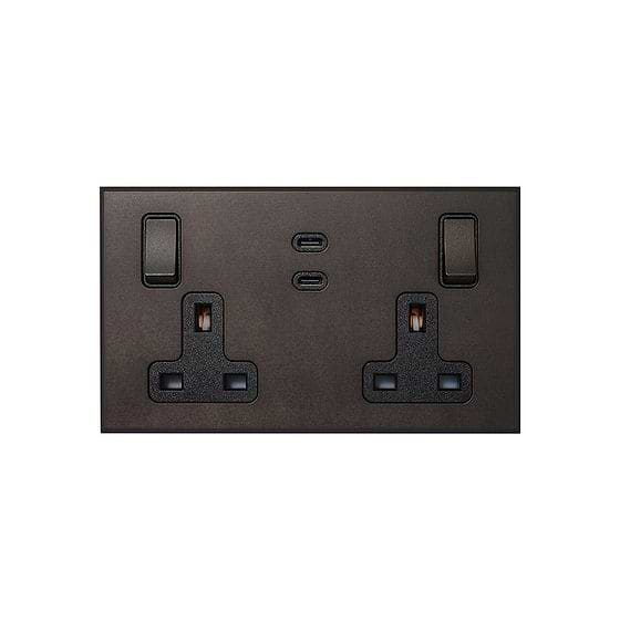 Heritage Bronze 2 Gang 13A Switched Socket 65W Max PD C+C USB Charging with Black Insert  - The Palaces Collection