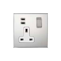 Nickel 1 Gang 13A Double Pole Switched Socket 3.1A Type C+C USB Charging with White Insert  - The Palaces Collection