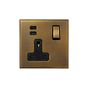Aged Brass 1 Gang 13A Double Pole Switched Socket 3.1A Type C+C USB Charging with Black Insert  - The Palaces Collection