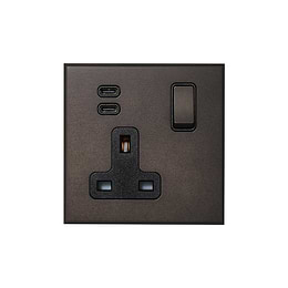 Heritage Bronze 1 Gang 13A Double Pole Switched Socket 3.1A Type C+C USB Charging with Black Insert - The Palaces Collection