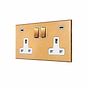 Natural Brass 2 Gang 13A Double Pole Switched Socket 4.8A Type C+C USB Charging with White Insert - The Palaces Collection