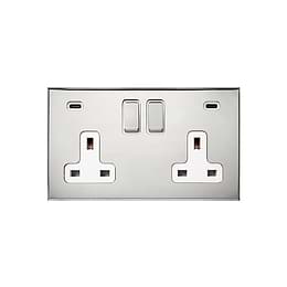 Nickel 2 Gang 13A Double Pole Switched Socket 4.8A Type C+C USB Charging with White Insert  - The Palaces Collection