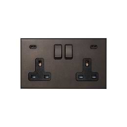 Heritage Bronze 2 Gang 13A Double Pole Switched Socket 4.8A Type C+C USB Charging with Black Insert - The Palaces Collection