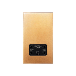 Natural Brass 230V/115V Dual Voltage Shaver Socket with Black Insert  - The Palaces Collection
