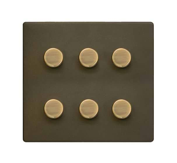 The Eton Collection Bronze Flat Plate 6 Gang 2-Way Intelligent Dimmer 150W LED (300W Halogen/Incandescent) 