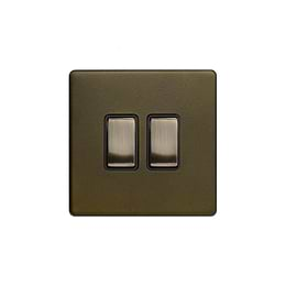 The Eton Collection Bronze 2 Gang Switch with 1x Intermediate Switch & 10A 2 Way Switch Black Insert Screwless