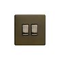 The Eton Collection Bronze 2 Gang Switch with 1x Intermediate Switch & 10A 2 Way Switch Black Insert Screwless