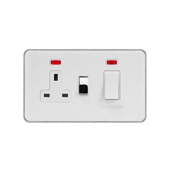 Soho Lighting White & Polished Chrome With Chrome Edge 45A Cooker Control Unit & Neon White Inserts Screwless