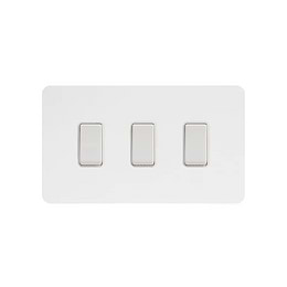 Soho Lighting White Metal Flat Plate 10A 3 Gang Switch on Double Plate 2 Way Wht Ins Screwless