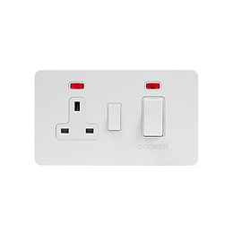 Soho Lighting White Metal Flat Plate 45A Cooker Control Unit With Neon Wht Ins Screwless