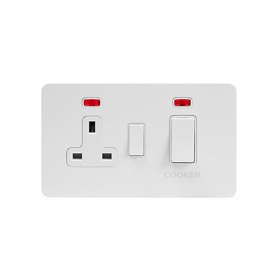 The Eldon Collection White Metal Flat Plate 45A Cooker Control Unit With Neon Wht Ins Screwless