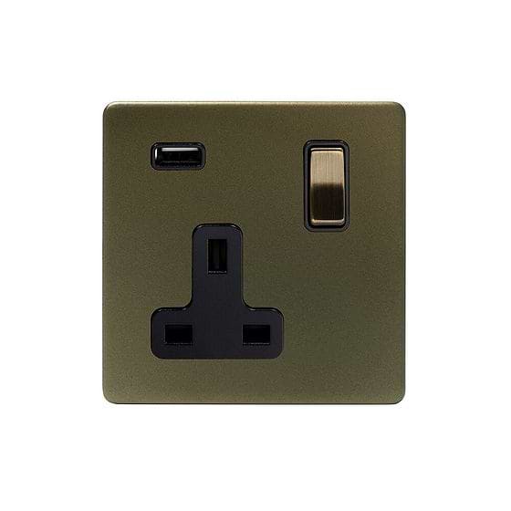 The Eton Collection Bronze 1 Gang 13A DP Socket with USB-A 2.1A