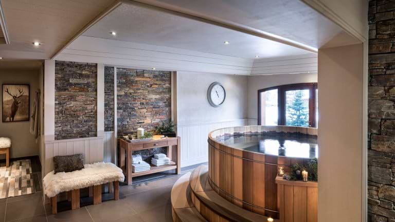 Take a dip in the large hot tub