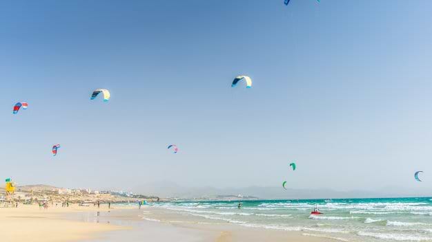 kitesurfing at Sotavento Beach in Costa Calma