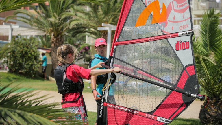 Windsurf tuition for one of our young Hot Shots