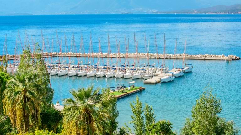 Marina and waterski pontoon at Vounaki Beach Club