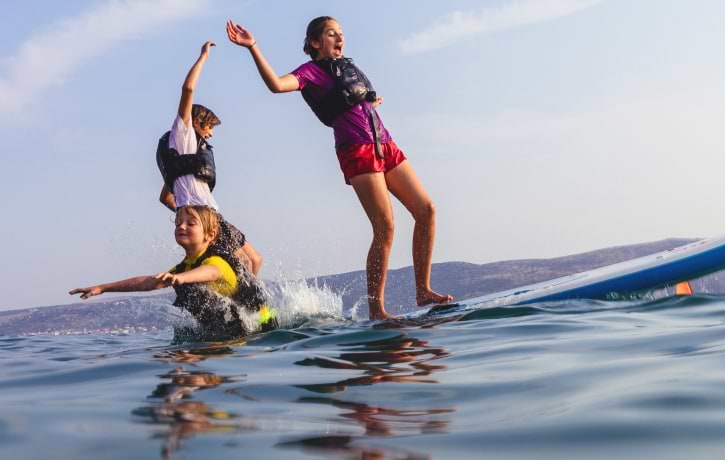 kids on paddle board