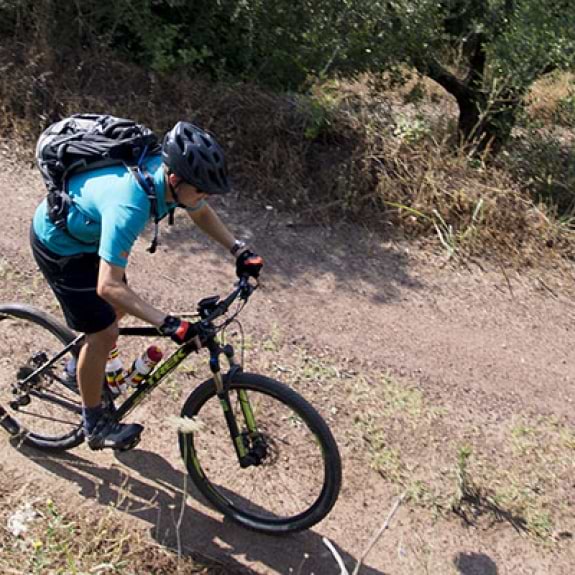 aerial view of man on mountain bike