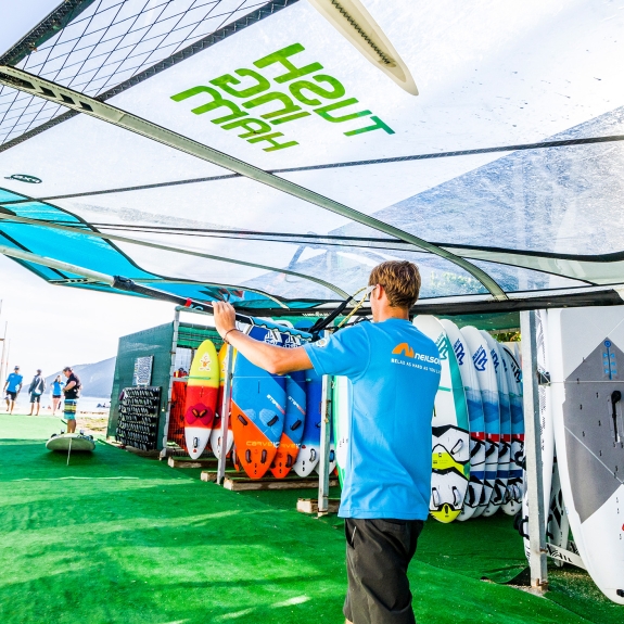 Windsurf racks at Cosmos Beach Club