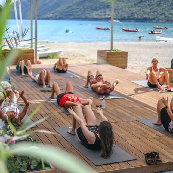 Yoga and fitness deck at Cosmos Beach Club