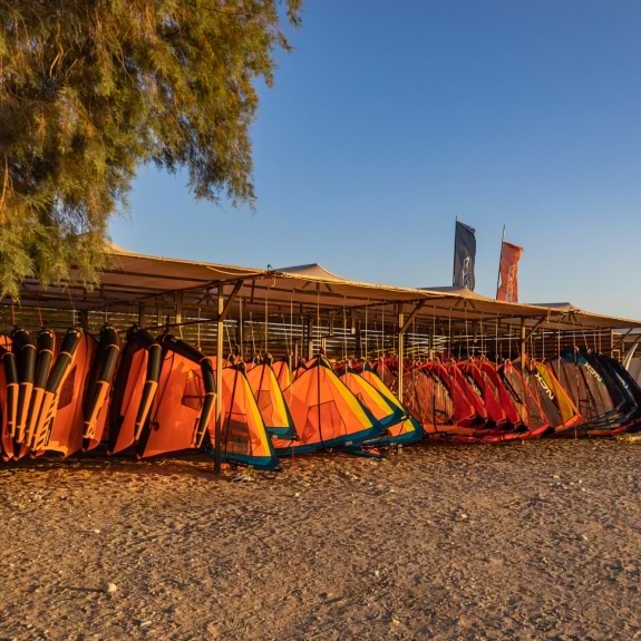 Windsurf racks at Levante Beach Club