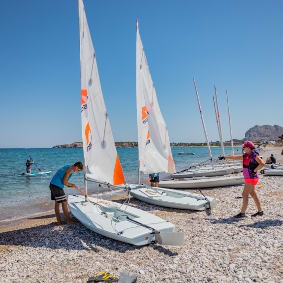 Dinghies on beach at Levante Beach Club