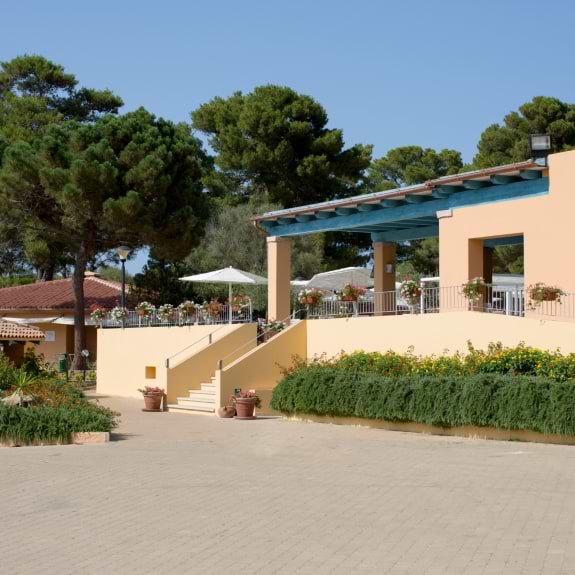 View of restaurant from reception at Baia dei Mori Beach Club