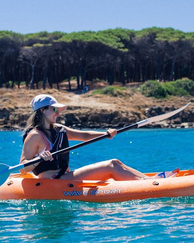 girl kayaking in Sardinia