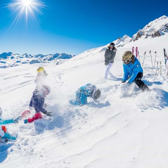 family skiing