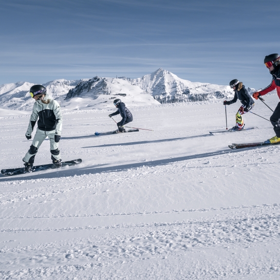 Friends skiing in France