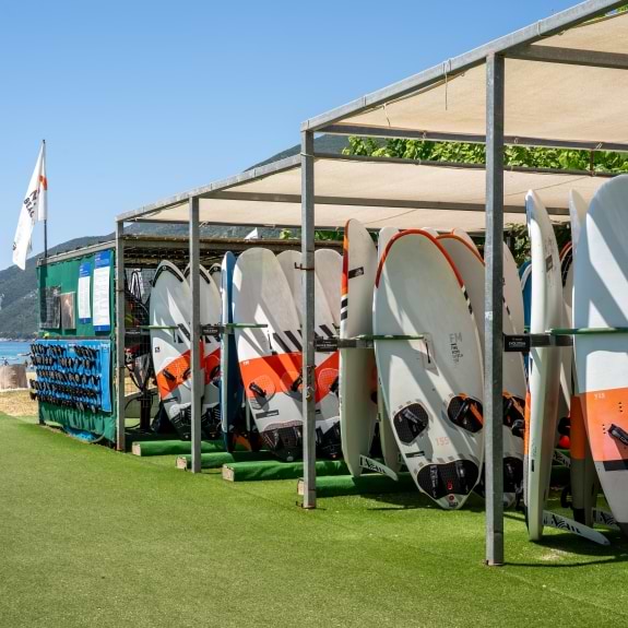 Windsurf boards at Cosmos Beach Club