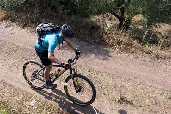 aerial view of man on mountain bike