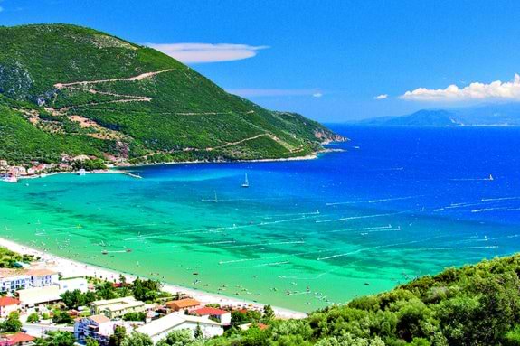View of Vassiliki Bay in Greece