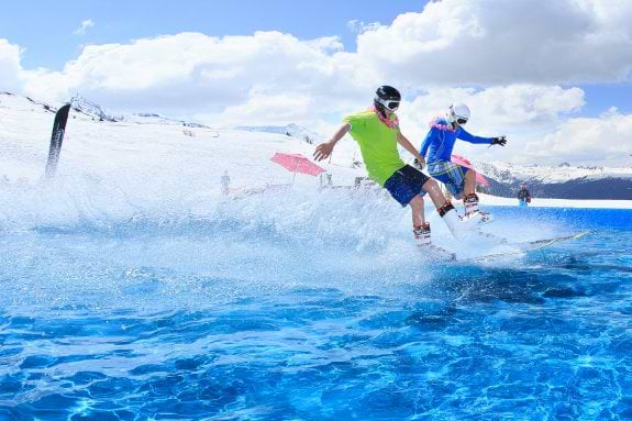 skiers having fun with Spring conditions