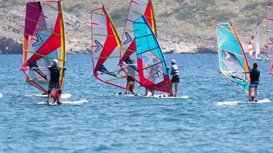 Group of people windsurfing