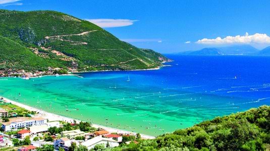 View of Vassiliki Bay in Greece