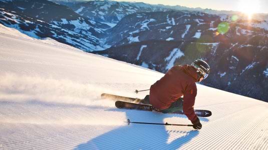 skier at sunset
