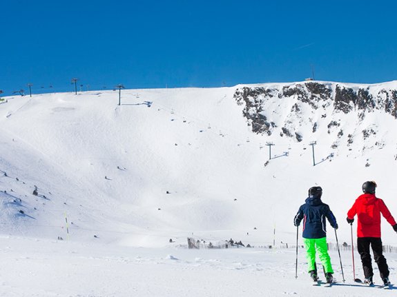 Couple skiing in Andorra