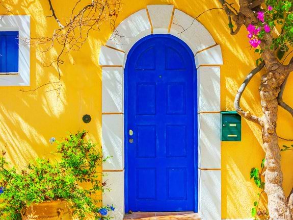 Greek house with blue door