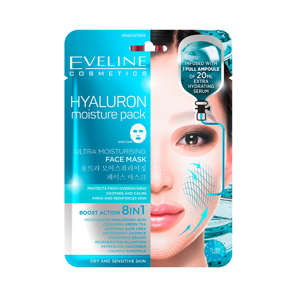 Eveline - Maski płachtowe Hyaluron ultra moisturizing face sheet mask